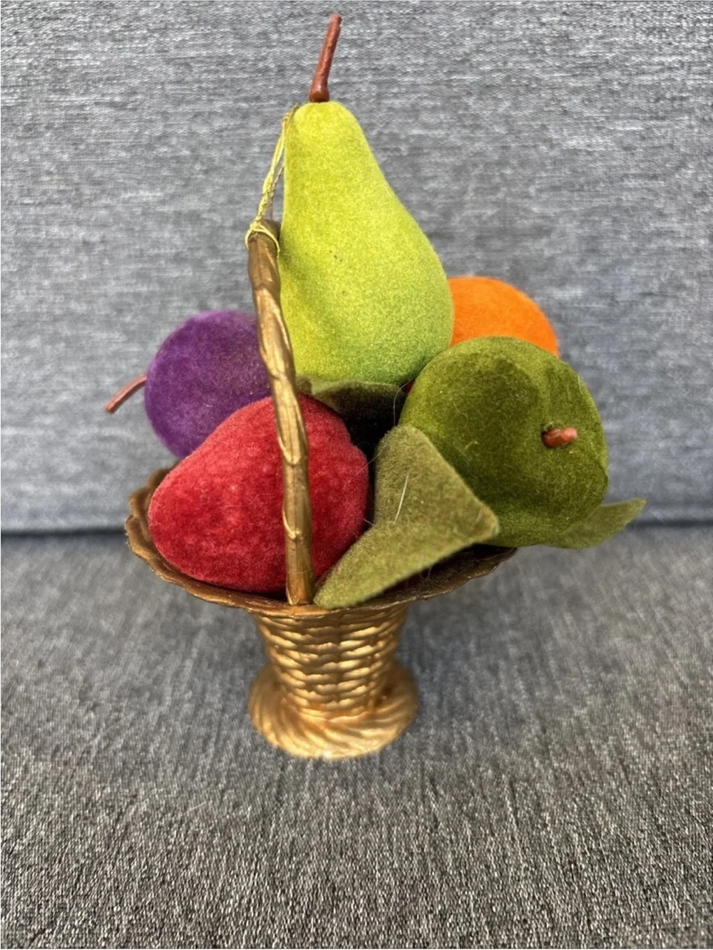 Vintage Flocked Plastic Christmas Fruit Basket Ornament Multicolor MCM - Cute!